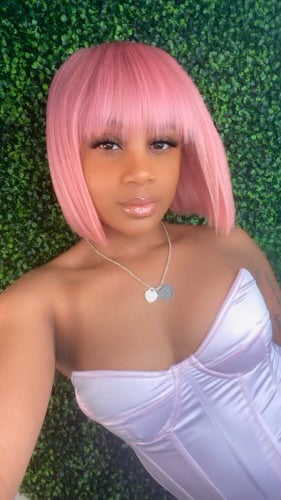 PRE LOVED 10inch Rose Pink Bob with bangs
