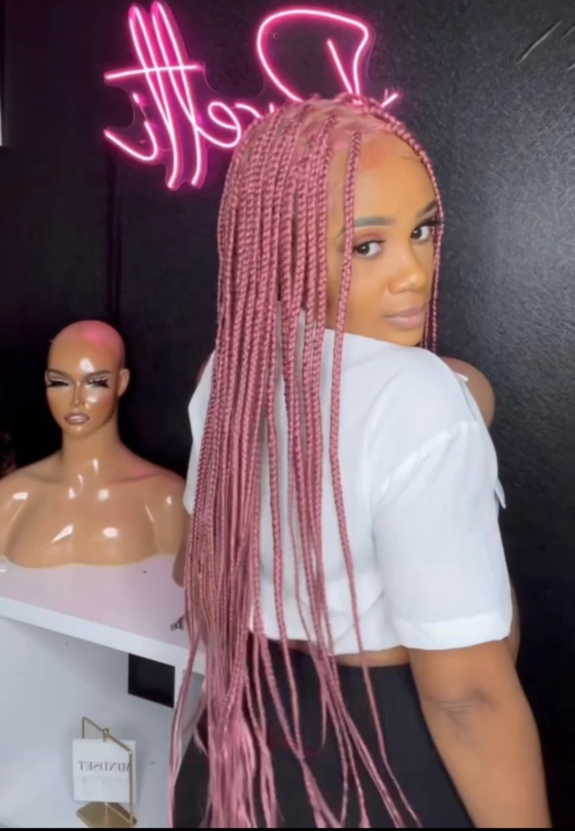*Pre Loved Rose Pink Full Lace Knotless Braid Wig
