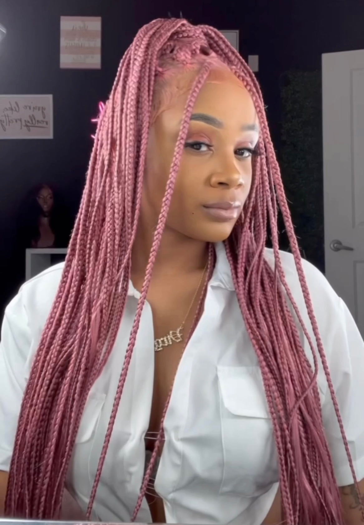 *Pre Loved Rose Pink Full Lace Knotless Braid Wig